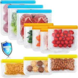 10 Pack Dishwasher Safe Reusable Bags, Leakproof Reusable Freezer Bags, BPA Free Food Storage Bags for Lunch Marinate Food Travel - 3 Gallon 3 Snack 4 Sandwich Bags 10 Pack Dishwasher Safe Reusable Bags, Leakproof Reusable Freezer Bags, BPA Free Food Storage Bags for Lunch Marinate Food Travel - 3 Gallon 3 Snack 4 Sandwich Bags