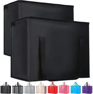 2-Pack Insulated Reusable Grocery Bag Heavy Duty Thermal Tote, X-Large for Frozen Foods Cold Storage, Travel Cooler Shopping Transport Hot Food Delivery, Collapsible Insulated Bags, Black 2-Pack Insulated Reusable Grocery Bag Heavy Duty Thermal Tote, X-Large for Frozen Foods Cold Storage, Travel Cooler Shopping Transport Hot Food Delivery, Collapsible Insulated Bags, Black
