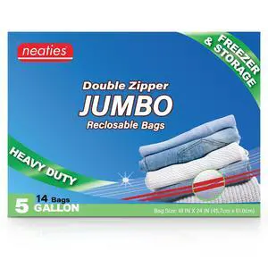 5 Gallon Resealable Bags Heavy Duty Jumbo Freezer Bags with Dual Zipper 18x24" Extra Large with Writable Space for Kitchen or Home Storage BPA-Free Food Grade Plastic 14 Pack 5 Gallon Resealable Bags Heavy Duty Jumbo Freezer Bags with Dual Zipper 18x24" Extra Large with Writable Space for Kitchen or Home Storage BPA-Free Food Grade Plastic 14 Pack