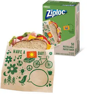 Paper Sandwich and Snack Bags, Recyclable & Sealable with Fun Designs, 50 Bags Total Paper Sandwich and Snack Bags, Recyclable & Sealable with Fun Designs, 50 Bags Total