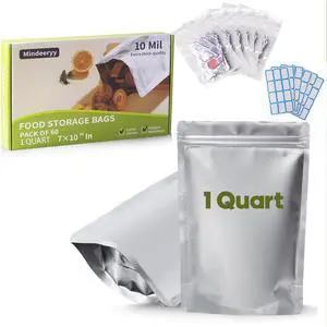 60pcs 1 Quart Mylar Bags for Food Storage with Oxygen Absorbers and Labels 60pcs 1 Quart Mylar Bags for Food Storage with Oxygen Absorbers and Labels
