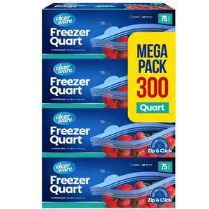 Double Zipper Seal -300 Count, (4 Packs of 75) Resealable Plastic Freezer Containers - Reusable Pouches for Food Storage, Meat, Fresh Vegetables, Fruit - Microwave-Safe, BPA Free Double Zipper Seal -300 Count, (4 Packs of 75) Resealable Plastic Freezer Containers - Reusable Pouches for Food Storage, Meat, Fresh Vegetables, Fruit - Microwave-Safe, BPA Free