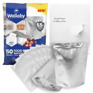 50 Count 1-Pint Gusset Mylar Bags with Labels, 11 Mil Total Thickness Long-Term Food Storage Pouches, 8x6 Stand-Up Zipper Heat-Sealable Airtight Packaging - Silver 50 Count 1-Pint Gusset Mylar Bags with Labels, 11 Mil Total Thickness Long-Term Food Storage Pouches, 8x6 Stand-Up Zipper Heat-Sealable Airtight Packaging - Silver
