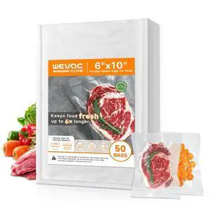 Vacuum Sealer Bags 50 Count (6×10), Heavy-Duty BPA-Free Food Storage Bags, Puncture-Resistant, Freezer & Sous Vide Safe, Compatible with All Vacuum Sealers Vacuum Sealer Bags 50 Count (6×10), Heavy-Duty BPA-Free Food Storage Bags, Puncture-Resistant, Freezer & Sous Vide Safe, Compatible with All Vacuum Sealers