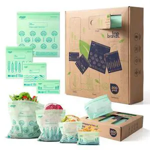 100% Compostable Food Storage Bags Set, Resealable Bags Plant-Based Freezer Bag for Food, ASTM D6400, US BPI & EU OK Compost Certified 100% Compostable Food Storage Bags Set, Resealable Bags Plant-Based Freezer Bag for Food, ASTM D6400, US BPI & EU OK Compost Certified