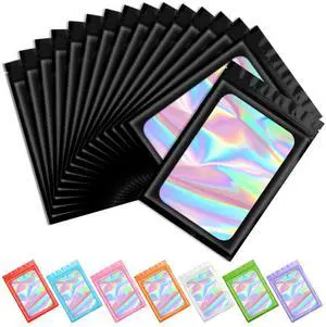 100 pcs Black Mylar Holographic Resealable Bags,Clear Packaging Bag Odor Proof Foil Pouch Bag for Food Storage, Lipgloss, Jewelry, Eyelash Packaging for Small Business - 3x4.7 Inch 100 pcs Black Mylar Holographic Resealable Bags,Clear Packaging Bag Odor Proof Foil Pouch Bag for Food Storage, Lipgloss, Jewelry, Eyelash Packaging for Small Business - 3x4.7 Inch