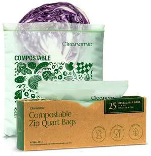 Compostable* Quart Size Food Storage Bags (25 Eco Zip) Freezer and Leak Proof, Also Available Gallon, Snack and Sandwich Size Bags Compostable* Quart Size Food Storage Bags (25 Eco Zip) Freezer and Leak Proof, Also Available Gallon, Snack and Sandwich Size Bags