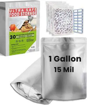 30 Mylar Bags for Food Storage 1 Gallon - Extra Thick 15 Mil - Long Term & Food Grade - Mylar Bags with Oxygen Absorbers 400ccResealable, Stand-up Gousset - Bolsas Mylar con Abosrbentes 30 Mylar Bags for Food Storage 1 Gallon - Extra Thick 15 Mil - Long Term & Food Grade - Mylar Bags with Oxygen Absorbers 400ccResealable, Stand-up Gousset - Bolsas Mylar con Abosrbentes