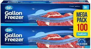 Gallon Freezer Bags, 100 Count, Thick Resealable Plastic storage Bags - Reusable Gallon Storage Bags for Food Storage, Meat, Vegetables, Fruit - Microwave-Safe, Zero BPA - 2 Boxes Gallon Freezer Bags, 100 Count, Thick Resealable Plastic storage Bags - Reusable Gallon Storage Bags for Food Storage, Meat, Vegetables, Fruit - Microwave-Safe, Zero BPA - 2 Boxes