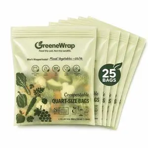 Compostable Quart Freezer Bags, 25 Count, Extra Thick 2 Mil, Resealable Leak-Proof Zipper, BPI Certified, ASTM D6400, Quart Food Storage Bags Compostable Quart Freezer Bags, 25 Count, Extra Thick 2 Mil, Resealable Leak-Proof Zipper, BPI Certified, ASTM D6400, Quart Food Storage Bags