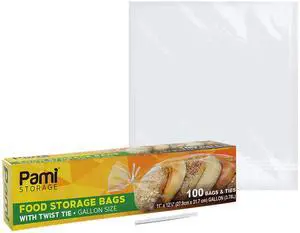 Gallon Twist Tie Storage Bags - 100 Disposable Plastic Food-Safe Baggies with Ties, 11x12.5 in, Versatile for Kitchen, Home, Office Uses Gallon Twist Tie Storage Bags - 100 Disposable Plastic Food-Safe Baggies with Ties, 11x12.5 in, Versatile for Kitchen, Home, Office Uses