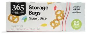 365 by Whole Foods Market, Quart Size Storage Bags, Double Zipper, 25 Count 365 by Whole Foods Market, Quart Size Storage Bags, Double Zipper, 25 Count
