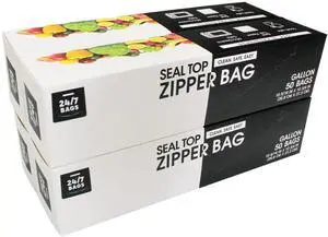 Gallon Zip Storage Bags, 200 Count, Double Zipper Seal, Easy Grip Open Tabs, Write-On Space, BPA-Free & Heavy Duty, Microwave Safe, Non-StandUp Gallon Zip Storage Bags, 200 Count, Double Zipper Seal, Easy Grip Open Tabs, Write-On Space, BPA-Free & Heavy Duty, Microwave Safe, Non-StandUp