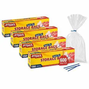 1 Gallon Storage Bags with Twist Ties, 600 Count - Clear Plastic Food Storage Bags for Sandwiches, Snacks, Fruit, Produce & Freezer 1 Gallon Storage Bags with Twist Ties, 600 Count - Clear Plastic Food Storage Bags for Sandwiches, Snacks, Fruit, Produce & Freezer