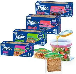 Storage Bags Variety Pack, 190ct Total, 42ct Storage Gallon and 48ct Storage Quart, 50ct Sandwich and 50ct Snack Storage Bags Variety Pack, 190ct Total, 42ct Storage Gallon and 48ct Storage Quart, 50ct Sandwich and 50ct Snack