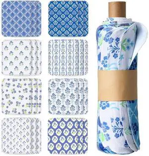 24 Packs Reusable Paper Towels Washable Rolled Kitchen Paper Towels Bulk Retro Paperless Cloth Cotton Hand Napkins with Cardboard for Kitchen Bathroom, 11.8 x 9.8In(Blue Floral Style) 24 Packs Reusable Paper Towels Washable Rolled Kitchen Paper Towels Bulk Retro Paperless Cloth Cotton Hand Napkins with Cardboard for Kitchen Bathroom, 11.8 x 9.8In(Blue Floral Style)