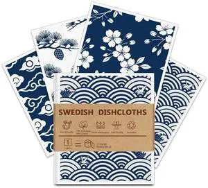4 PCS Swedish Dishcloths, Japanese Pattern Reusable Kitchen Dish Cloths, Super Absorbent Cellulose Sponge Cloths, Odor Resistant, Dishwasher Safe & Multi-Purpose Cleaning Cloths 4 PCS Swedish Dishcloths, Japanese Pattern Reusable Kitchen Dish Cloths, Super Absorbent Cellulose Sponge Cloths, Odor Resistant, Dishwasher Safe & Multi-Purpose Cleaning Cloths