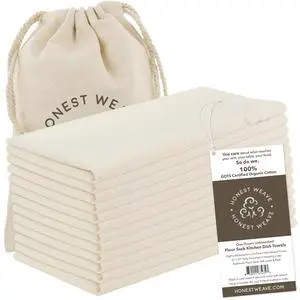 GOTS Certified 100% Organic Flour Sack Cotton Kitchen Hand and Dish Towel Sets - Extra Large 27x27 inches, Fully Hemmed, 12-Pack, Natural Tan GOTS Certified 100% Organic Flour Sack Cotton Kitchen Hand and Dish Towel Sets - Extra Large 27x27 inches, Fully Hemmed, 12-Pack, Natural Tan