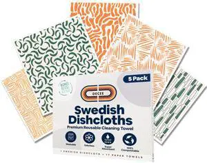 Swedish Dishcloths for Kitchen | 5 Pack Reusable Paper Towels | Washable | Swedish Dish Towels | Non-Scratch Cellulose Sponge Cloths | No Odor, Biodegradable Cleaning Cloths (Earthy) Swedish Dishcloths for Kitchen | 5 Pack Reusable Paper Towels | Washable | Swedish Dish Towels | Non-Scratch Cellulose Sponge Cloths | No Odor, Biodegradable Cleaning Cloths (Earthy)