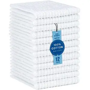 12 Pack 100% Cotton Kitchen Towels for Cleaning, 12 x 12 inch, Ultra Absorbent Bar Mops, Heavy Duty, Quick Dry, Machine Washable Dish Towels, Multi-Purpose Cleaning Supplies, White (12 Pack) 12 Pack 100% Cotton Kitchen Towels for Cleaning, 12 x 12 inch, Ultra Absorbent Bar Mops, Heavy Duty, Quick Dry, Machine Washable Dish Towels, Multi-Purpose Cleaning Supplies, White (12 Pack)
