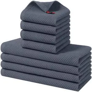 100% Cotton Kitchen Towels and Dishcloths Set, 12 x 12 Inches and 13 x 28 Inches, Set of 8 Bulk Kitchen Towels Set, Ultra Soft Absorbent Dish Cloths for Washing Dishes, Dark Grey 100% Cotton Kitchen Towels and Dishcloths Set, 12 x 12 Inches and 13 x 28 Inches, Set of 8 Bulk Kitchen Towels Set, Ultra Soft Absorbent Dish Cloths for Washing Dishes, Dark Grey