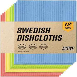 Swedish Dish Cloths for Kitchen 12 Pack Cellulose Sponge Cloth, Washable Dishcloths for Washing Dishes, Original European Dish Towels, Absorbent Reusable Paper Towels - Multicolor Assorted Swedish Dish Cloths for Kitchen 12 Pack Cellulose Sponge Cloth, Washable Dishcloths for Washing Dishes, Original European Dish Towels, Absorbent Reusable Paper Towels - Multicolor Assorted