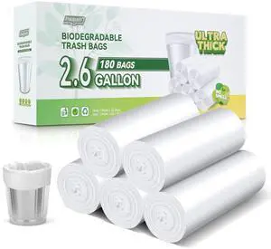 Biodegradable 2.6 Gallon Trash Bags, 180 Count, Scented Free, Translucent, Thickening & Leaking Proof, Suitable for Most Trash Cans, Perfect for Home or on the Go Biodegradable 2.6 Gallon Trash Bags, 180 Count, Scented Free, Translucent, Thickening & Leaking Proof, Suitable for Most Trash Cans, Perfect for Home or on the Go