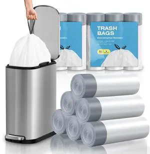 2.6 Gallon Mini Drawstring Trash Bags, Small Garbage Bags by KSSKSS, Code a fit 10-15 Liter, 2.6-4 Gal, White Trash Bin Liners for Home Office Kitchen Bathroom Bedroom, 120 Counts 2.6 Gallon Mini Drawstring Trash Bags, Small Garbage Bags by KSSKSS, Code a fit 10-15 Liter, 2.6-4 Gal, White Trash Bin Liners for Home Office Kitchen Bathroom Bedroom, 120 Counts
