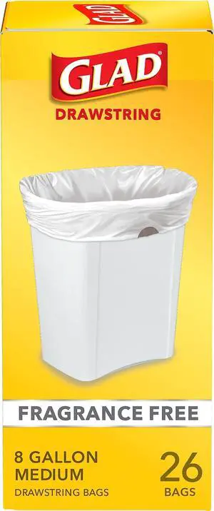 Medium Trash Bags, 8 Gallon, Fragrance Free Garbage Bags With Drawstring, 26 Count Medium Trash Bags, 8 Gallon, Fragrance Free Garbage Bags With Drawstring, 26 Count