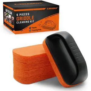 6-Piece Griddle Cleaning Kit for Blackstone, Flat Top Grill Cleaning Kit Non-Scratch Scouring Pads for Kitchen - 5 Scrubber Pads and 1 Handle 6-Piece Griddle Cleaning Kit for Blackstone, Flat Top Grill Cleaning Kit Non-Scratch Scouring Pads for Kitchen - 5 Scrubber Pads and 1 Handle