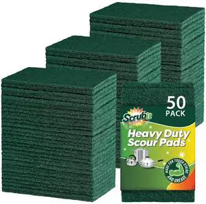 Scouring Pads - Heavy Duty Scrub Pads for Cleaning Dishes - Non-Scratch - Reusable - Green (50, Green) Scouring Pads - Heavy Duty Scrub Pads for Cleaning Dishes - Non-Scratch - Reusable - Green (50, Green)