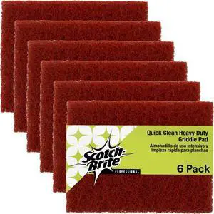 Scotch-Brite Griddle Cleaning, Quick Clean Heavy Duty Scour Pad, 4 in x 5.25 in, 6 Pads/Pack, For Baked On Food and Cooking Oils, Use on Hot or Cool Griddle Scotch-Brite Griddle Cleaning, Quick Clean Heavy Duty Scour Pad, 4 in x 5.25 in, 6 Pads/Pack, For Baked On Food and Cooking Oils, Use on Hot or Cool Griddle