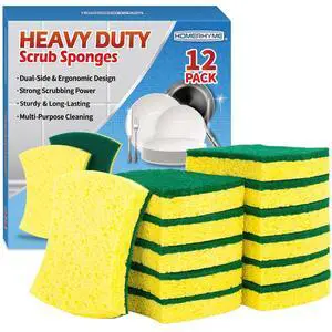 Heavy Duty Sponges, 12 Pack Cellulose Scrub Sponge, Dual-Sided Kitchen Sponge, Multipurpose Sturdy Ergonomic Design for Kitchen Dishwashing, Uncoated Cookware, Sink, and Countertops Heavy Duty Sponges, 12 Pack Cellulose Scrub Sponge, Dual-Sided Kitchen Sponge, Multipurpose Sturdy Ergonomic Design for Kitchen Dishwashing, Uncoated Cookware, Sink, and Countertops
