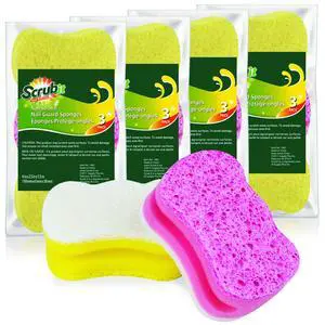 Scrub Sponge Multipurpose Cellulose Cleaning Sponges with Non Scratch Scouring Pad for Dishes, Pots, Pans, Glass Cooktop - Super Absorbent - Unique Shape to Protect Nails: 12 Pack Scrub Sponge Multipurpose Cellulose Cleaning Sponges with Non Scratch Scouring Pad for Dishes, Pots, Pans, Glass Cooktop - Super Absorbent - Unique Shape to Protect Nails: 12 Pack