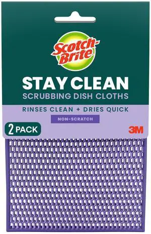 Stay Clean Scrubbing Dish Cloths, Rinses Clean and Dries Quick, 2 Non-Scratch Dish Cloths Stay Clean Scrubbing Dish Cloths, Rinses Clean and Dries Quick, 2 Non-Scratch Dish Cloths
