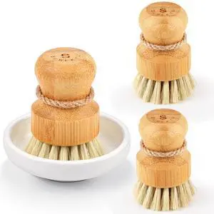 Bamboo Dish Scrub Brushes,Kitchen Wooden Cleaning Scrubbers Set for Washing Cast Iron Pan/Pot, Natural Sisal Bristles, Set of 3 Bamboo Dish Scrub Brushes,Kitchen Wooden Cleaning Scrubbers Set for Washing Cast Iron Pan/Pot, Natural Sisal Bristles, Set of 3