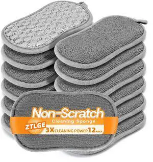 Multi-Purpose Scrub Kitchen Sponges 12 Pack Dish Sponge, Dual-Sided Non-Scratch Microfiber & Metal Scrubber, Reusable Sponges for Dishes, Pots, Glass, Sink, Stovetop & Bathroom (Gray) Multi-Purpose Scrub Kitchen Sponges 12 Pack Dish Sponge, Dual-Sided Non-Scratch Microfiber & Metal Scrubber, Reusable Sponges for Dishes, Pots, Glass, Sink, Stovetop & Bathroom (Gray)