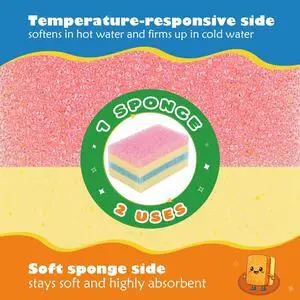 Scrub Sponge, Temperature Responsive Dual-Sided Cleaning Sponges, Non-Scratch Dish Sponge for Kitchen, Soft in Warm Water & Firm in Cold, 12 Pack Scrub Sponge, Temperature Responsive Dual-Sided Cleaning Sponges, Non-Scratch Dish Sponge for Kitchen, Soft in Warm Water & Firm in Cold, 12 Pack