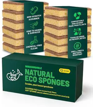 12 Pack Natural Biodegradable Kitchen Sponges - Eco-Friendly, Compostable, Cellulose Dish - Compostable - Biodegradable - Cellulose Sponge 12 Pack Natural Biodegradable Kitchen Sponges - Eco-Friendly, Compostable, Cellulose Dish - Compostable - Biodegradable - Cellulose Sponge