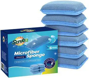 Miracle Microfiber Kitchen Sponge (6 Pack) - Non-Scratch Heavy Duty Dishwashing Cleaning sponges- Machine Washable - (Blue) Miracle Microfiber Kitchen Sponge (6 Pack) - Non-Scratch Heavy Duty Dishwashing Cleaning sponges- Machine Washable - (Blue)