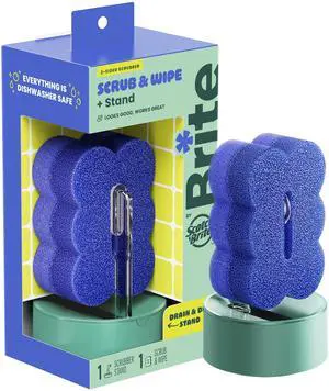 Brite Scrub & Wipe with Drain + Dry Stand, Kitchen Sponge for Washing Dishes, 1 Scrub Sponge Brite Scrub & Wipe with Drain + Dry Stand, Kitchen Sponge for Washing Dishes, 1 Scrub Sponge