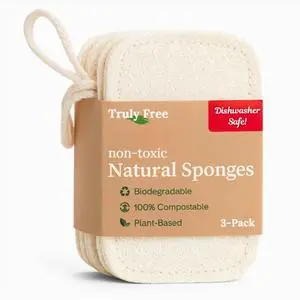 Natural Cleaning Sponges, 100% Organic Luffa Dish Scrubber, Plant-Based Compostable Kitchen Dishwasher Sponge, Cleans Sink, Grout & Tile, Non Scratch Scouring Pad - 4.4 x 2.8 in, Pack of 3 Natural Cleaning Sponges, 100% Organic Luffa Dish Scrubber, Plant-Based Compostable Kitchen Dishwasher Sponge, Cleans Sink, Grout & Tile, Non Scratch Scouring Pad - 4.4 x 2.8 in, Pack of 3