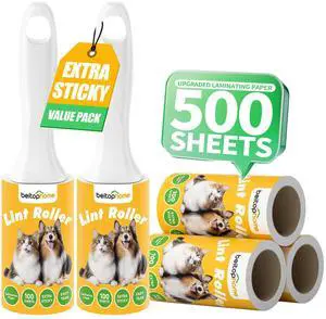Extra Sticky Lint Roller for Pet Hair 500 Sheets, Reinforced 2 Handles, Dog & Cat Hair Remover for Clothes, Carpet, Furniture Extra Sticky Lint Roller for Pet Hair 500 Sheets, Reinforced 2 Handles, Dog & Cat Hair Remover for Clothes, Carpet, Furniture