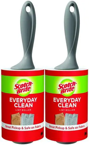 Everyday Clean Lint Roller, Scotch Brand Adhesive, Pet Hair & Lint Remover for Clothes, Furniture & Car, 4 in x 54.2 ft Each, 2 Pack, 190 Sheets Total Everyday Clean Lint Roller, Scotch Brand Adhesive, Pet Hair & Lint Remover for Clothes, Furniture & Car, 4 in x 54.2 ft Each, 2 Pack, 190 Sheets Total
