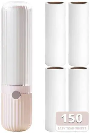 Compact Lint Roller with 150 Sheets - Portable Pet Hair Remover for Clothes, Furniture, Home & Travel - 1 Roller + 4 Refills (Pink) Compact Lint Roller with 150 Sheets - Portable Pet Hair Remover for Clothes, Furniture, Home & Travel - 1 Roller + 4 Refills (Pink)