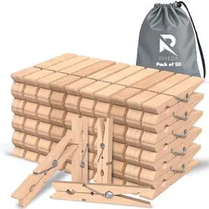 50pcs Wooden Clothes Pins with Storage Bag, 2.9 Inch Natural Wood Clothespins, Strong Grip Laundry Clips for Clothesline, Hanging Clothes, Crafts & Home Use 50pcs Wooden Clothes Pins with Storage Bag, 2.9 Inch Natural Wood Clothespins, Strong Grip Laundry Clips for Clothesline, Hanging Clothes, Crafts & Home Use