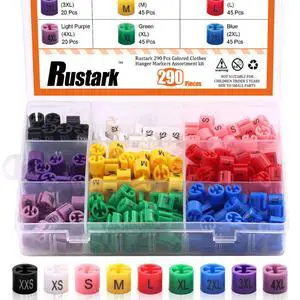 290 Pcs Colored Clothes Hanger Markers Assortment kit- 9 Sizes (XXS - 4XL) Color-Coding Garment Size Markers Color Clothing Coded Size Clips Set with Storage Box 290 Pcs Colored Clothes Hanger Markers Assortment kit- 9 Sizes (XXS - 4XL) Color-Coding Garment Size Markers Color Clothing Coded Size Clips Set with Storage Box