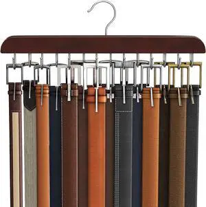 Belt Hanger for Closet Max 42 Belts, Sturdy Wood Belt Rack Closet Accessories with 14 Hooks Belt Organizer for Closet Organizers and Storage - Mahogany 1 Pack Belt Hanger for Closet Max 42 Belts, Sturdy Wood Belt Rack Closet Accessories with 14 Hooks Belt Organizer for Closet Organizers and Storage - Mahogany 1 Pack