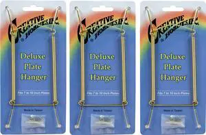 Deluxe Plate Display Hangers, Spring Style - Assembled & Ready to Use - Holds 7 to 10 Inch Plates, Gold Wire Spring Type, Hanger Hooks & Nails Included - Pack of 3 Deluxe Plate Display Hangers, Spring Style - Assembled & Ready to Use - Holds 7 to 10 Inch Plates, Gold Wire Spring Type, Hanger Hooks & Nails Included - Pack of 3