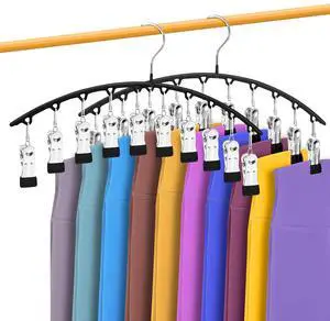 Legging Organizer for Closet, Metal Yoga Pants Hangers 2 Pack w/10 Clips Holds 20 Leggings, Space Saving, Clips Hanger for Pants, Shorts, Scarf, Hats Black Legging Organizer for Closet, Metal Yoga Pants Hangers 2 Pack w/10 Clips Holds 20 Leggings, Space Saving, Clips Hanger for Pants, Shorts, Scarf, Hats Black